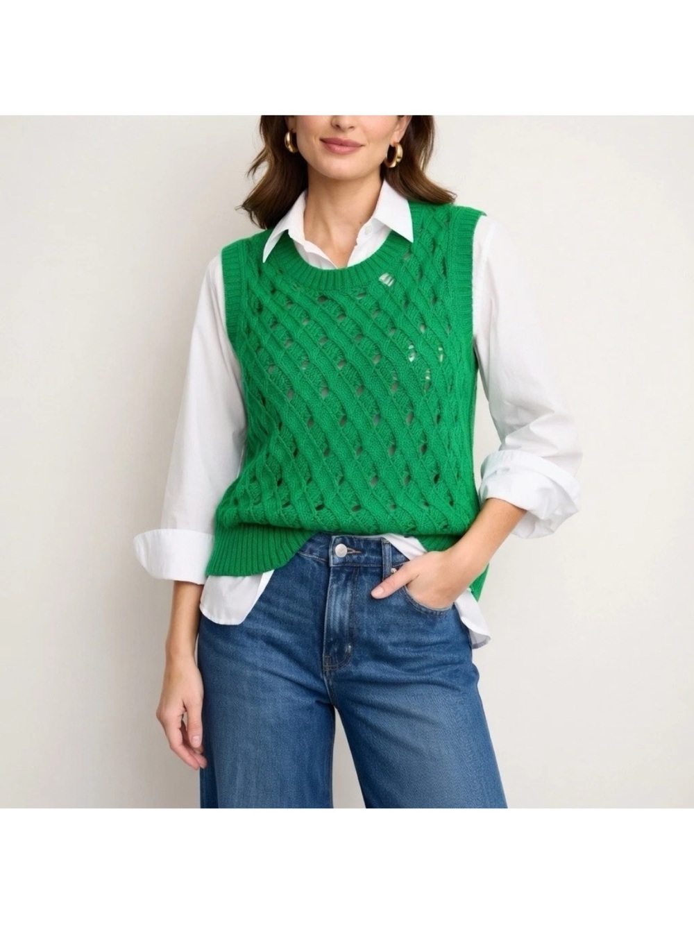 J. Crew Emerald Green Cable-Knit Cashmere Sweater Vest x small